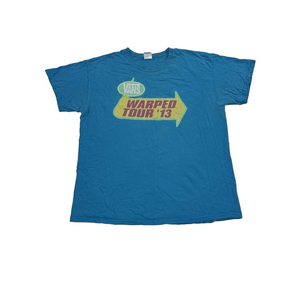 Vans Warped Tour T-Shirt 2013 Blue Large Vintage Emo Rock Concert Punk Logo Goth